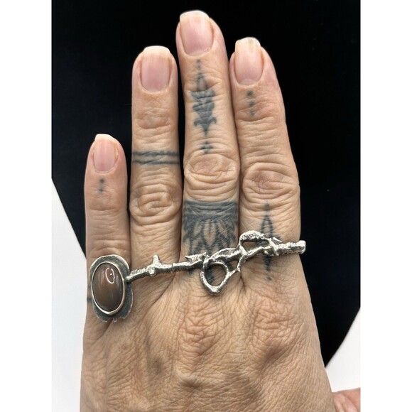 Artisan Handmade Womens Bar Ring 6 Sterling Silver Ethiopian Opal Unique - Picture 6 of 16